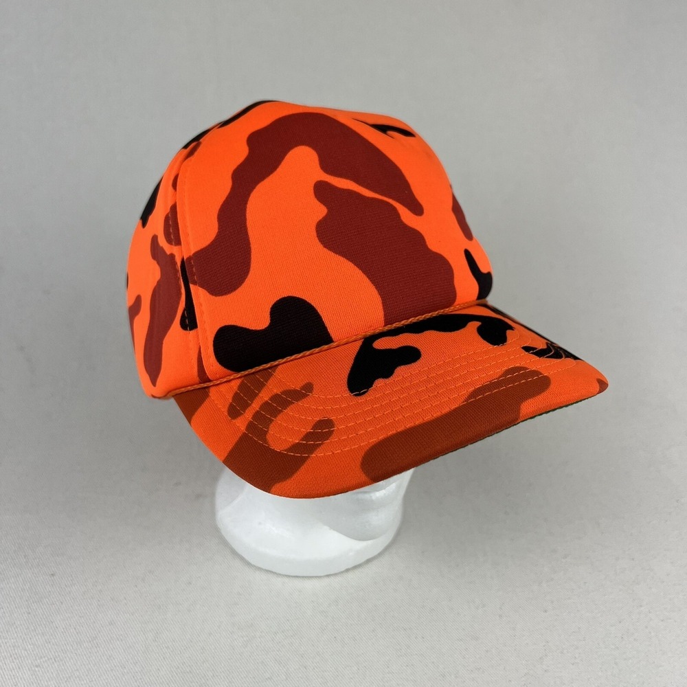 Vintage Youngan OC Foam Insulated Hat‎ Blaze Orange Camo Snapback Cap Hunting